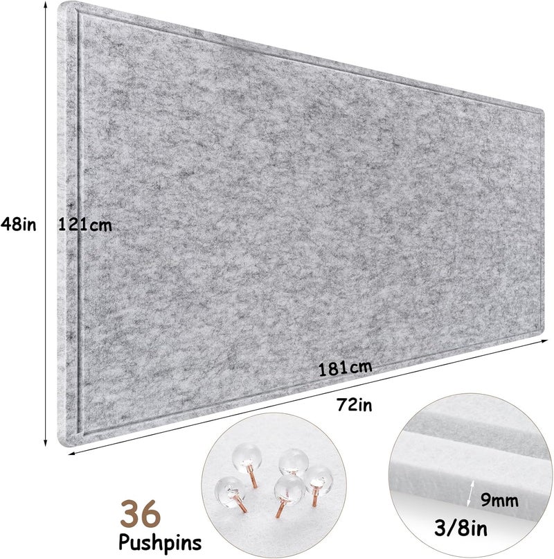 Bcabo Large Bulletin Board, 72x48 Inches Cork Board Alternative, Large Felt Board Decorative Pin Board for Wall, Foldable Photo Board Self-Adhesive Vision Board with 36 Pushpins Light Gray - Image 3